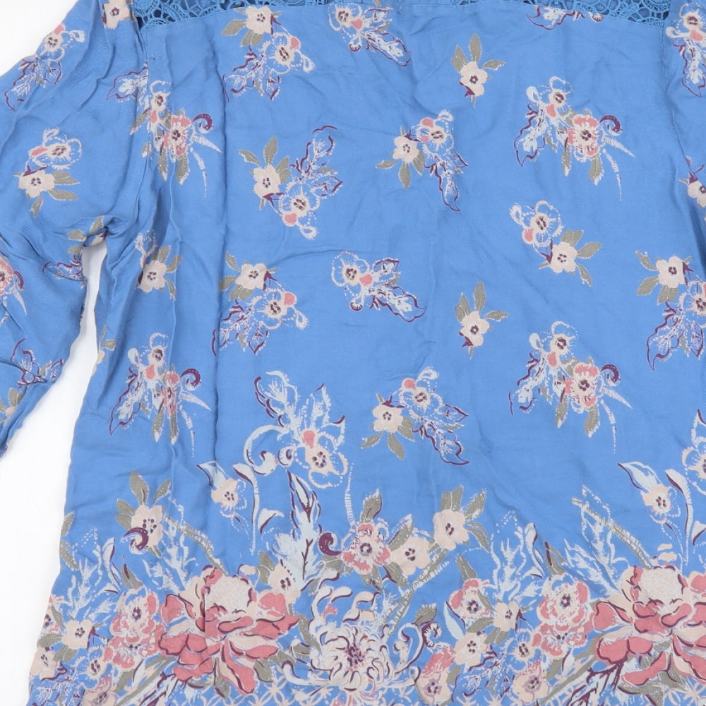 Indigo Womens Blue Floral Viscose Tunic Button-Up Size 16 V-Neck