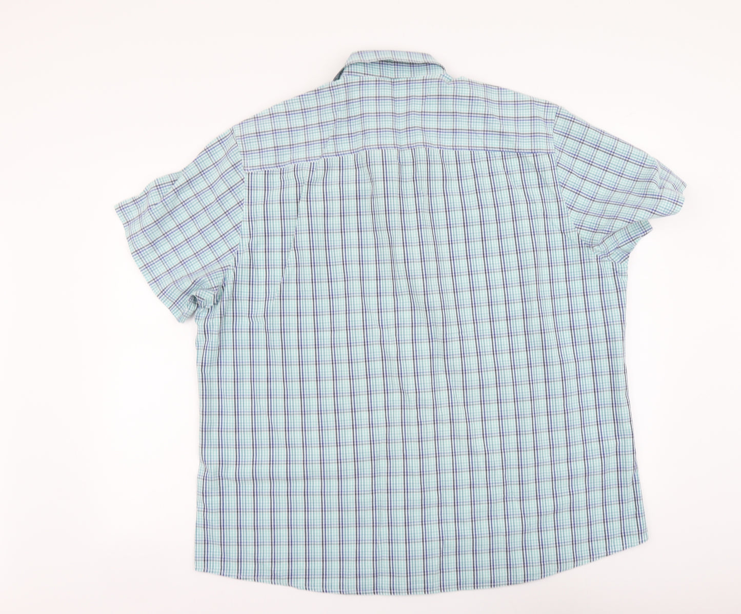 F&F Mens Blue Plaid Polyester Button-Up Size 2XL Collared Button