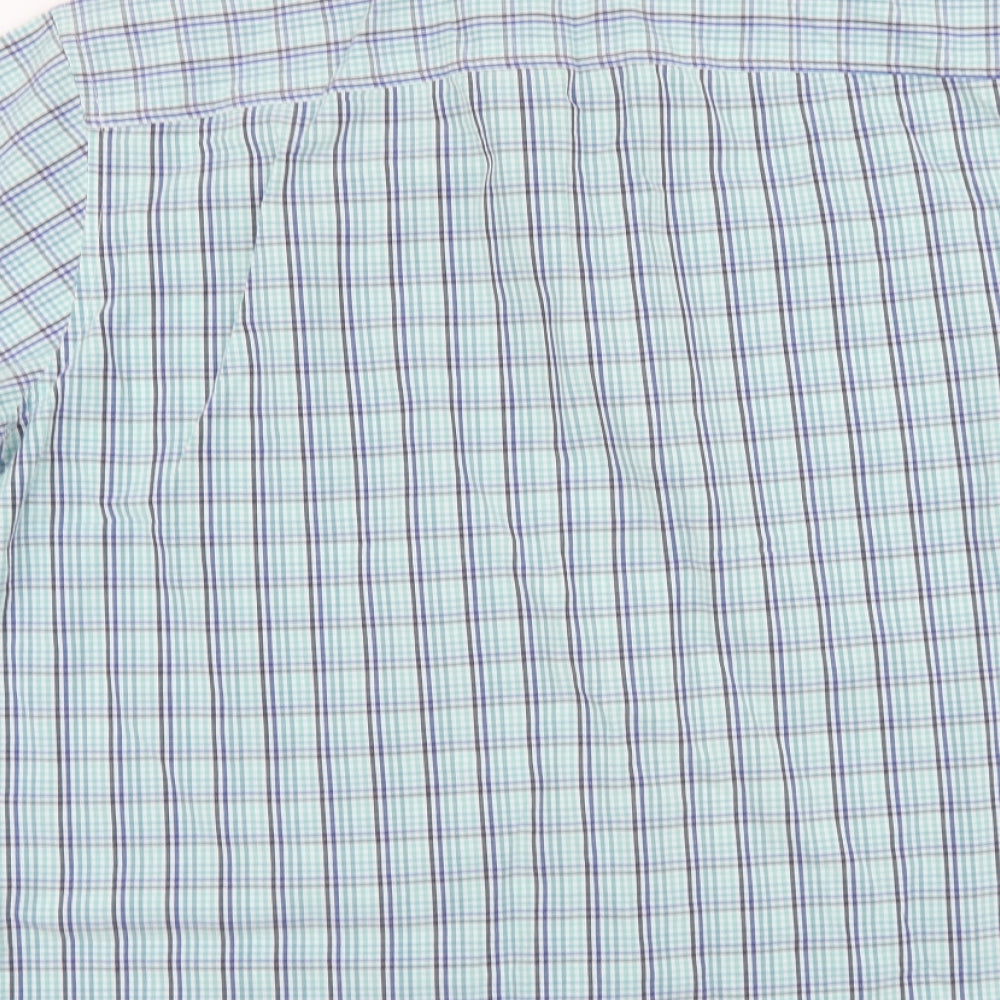 F&F Mens Blue Plaid Polyester Button-Up Size 2XL Collared Button