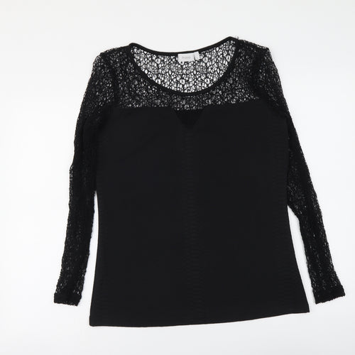 Fransa Womens Black Polyester Basic Blouse Size L Round Neck
