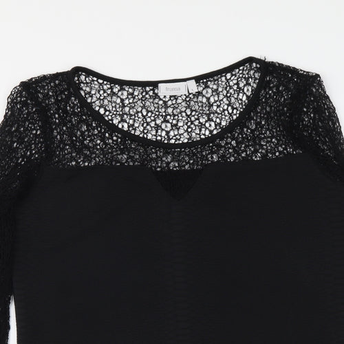 Fransa Womens Black Polyester Basic Blouse Size L Round Neck