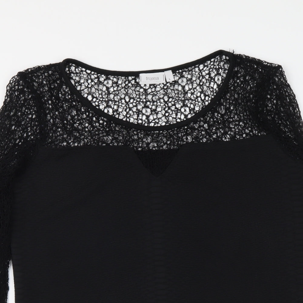 Fransa Womens Black Polyester Basic Blouse Size L Round Neck