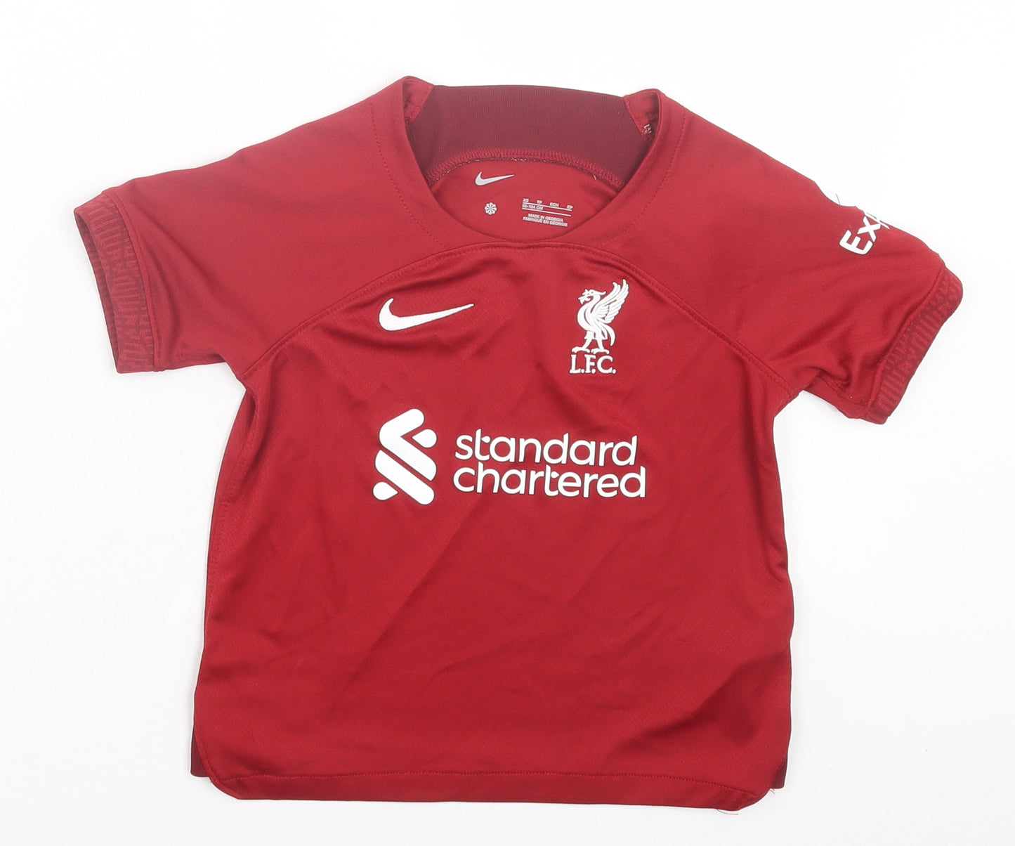 Nike Boys Red Polyester Pullover T-Shirt Size 3-4 Years Crew Neck Pullover - Liverpool FC