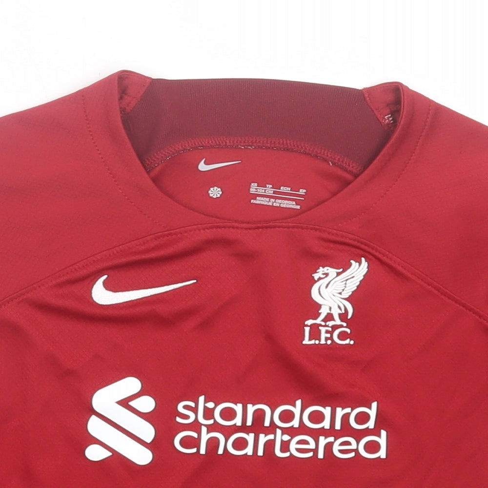 Nike Boys Red Polyester Pullover T-Shirt Size 3-4 Years Crew Neck Pullover - Liverpool FC
