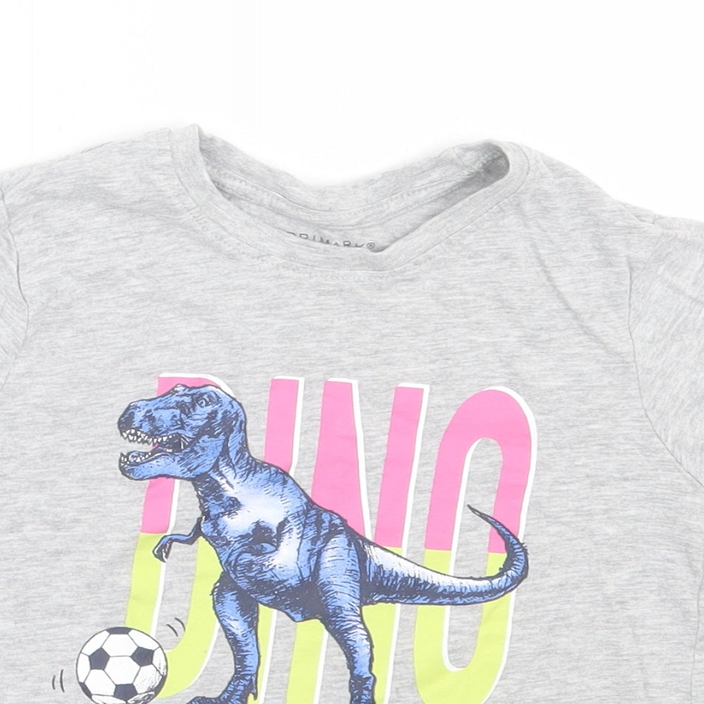 Primark Girls Grey Cotton Basic T-Shirt Size 3-4 Years Crew Neck Pullover - Dino
