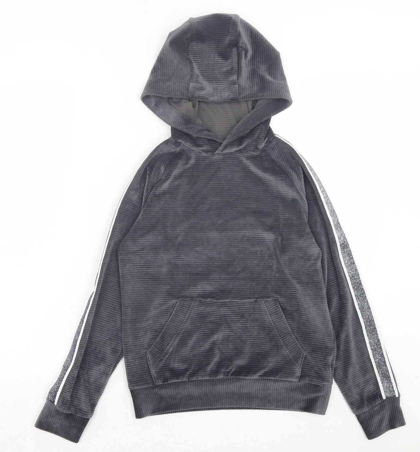 F&F Girls Grey Polyester Pullover Hoodie Size 10-11 Years Pullover