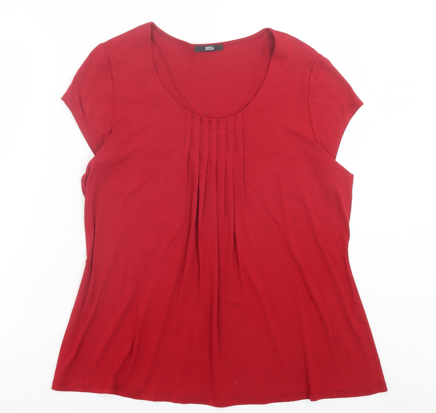 Marks and Spencer Womens Red Viscose Basic T-Shirt Size 16 Scoop Neck