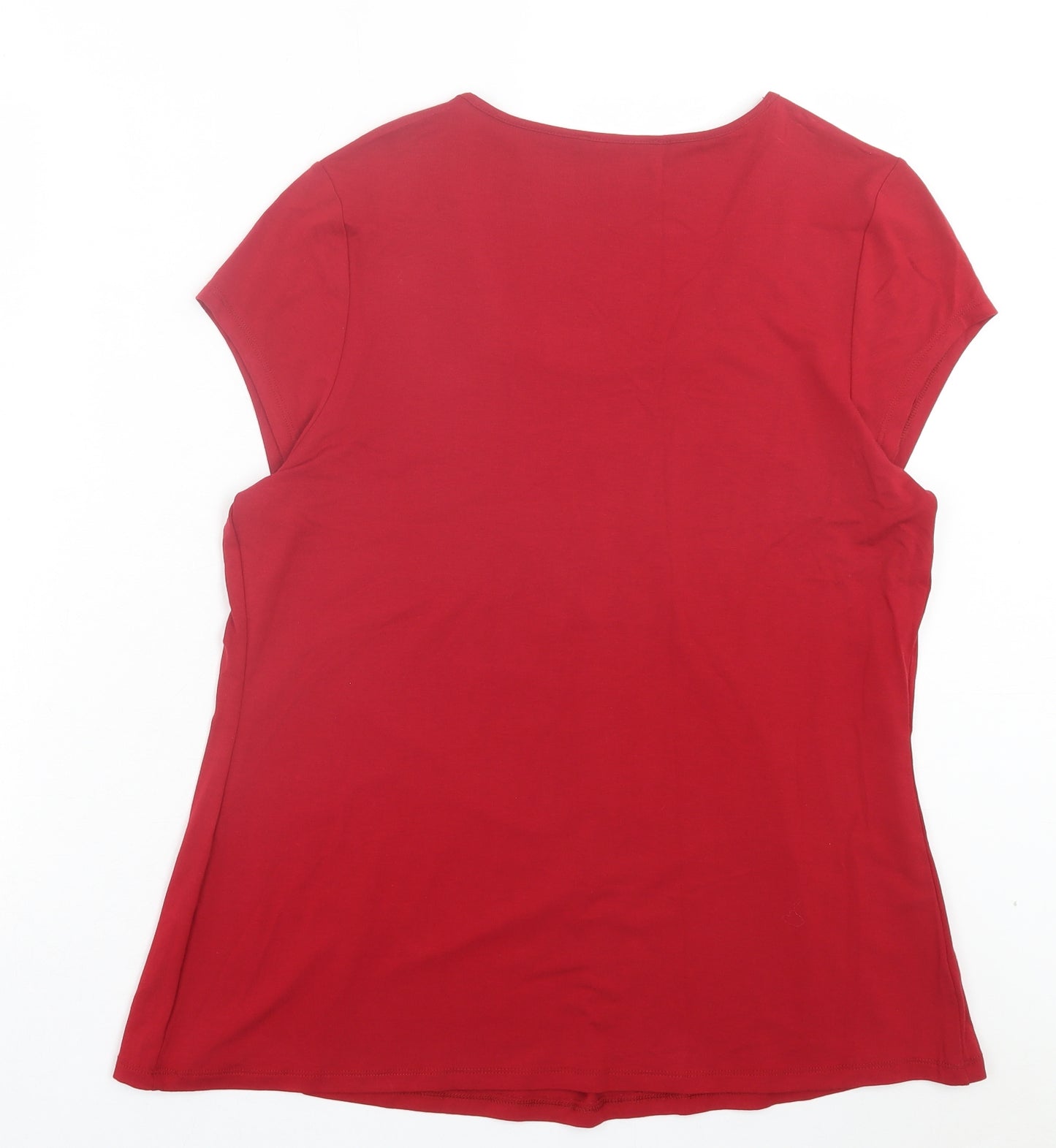 Marks and Spencer Womens Red Viscose Basic T-Shirt Size 16 Scoop Neck