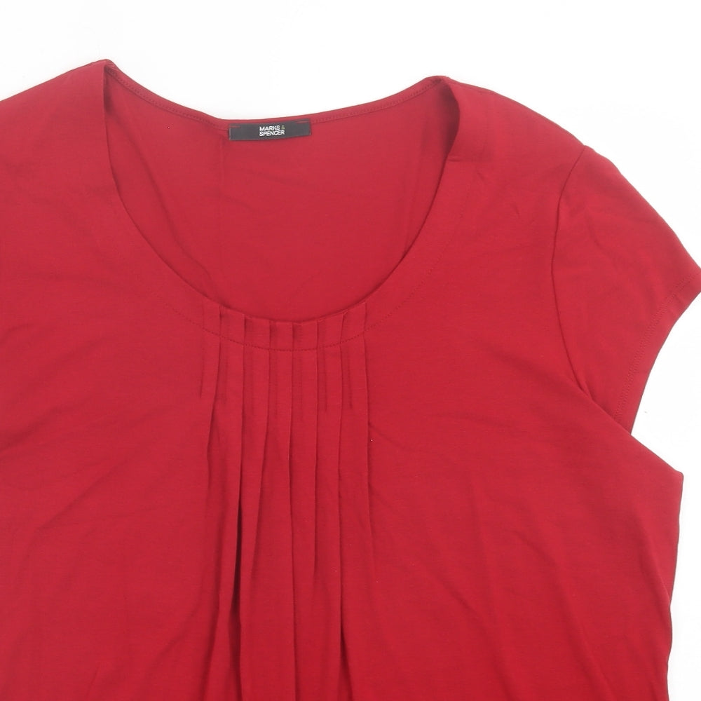 Marks and Spencer Womens Red Viscose Basic T-Shirt Size 16 Scoop Neck