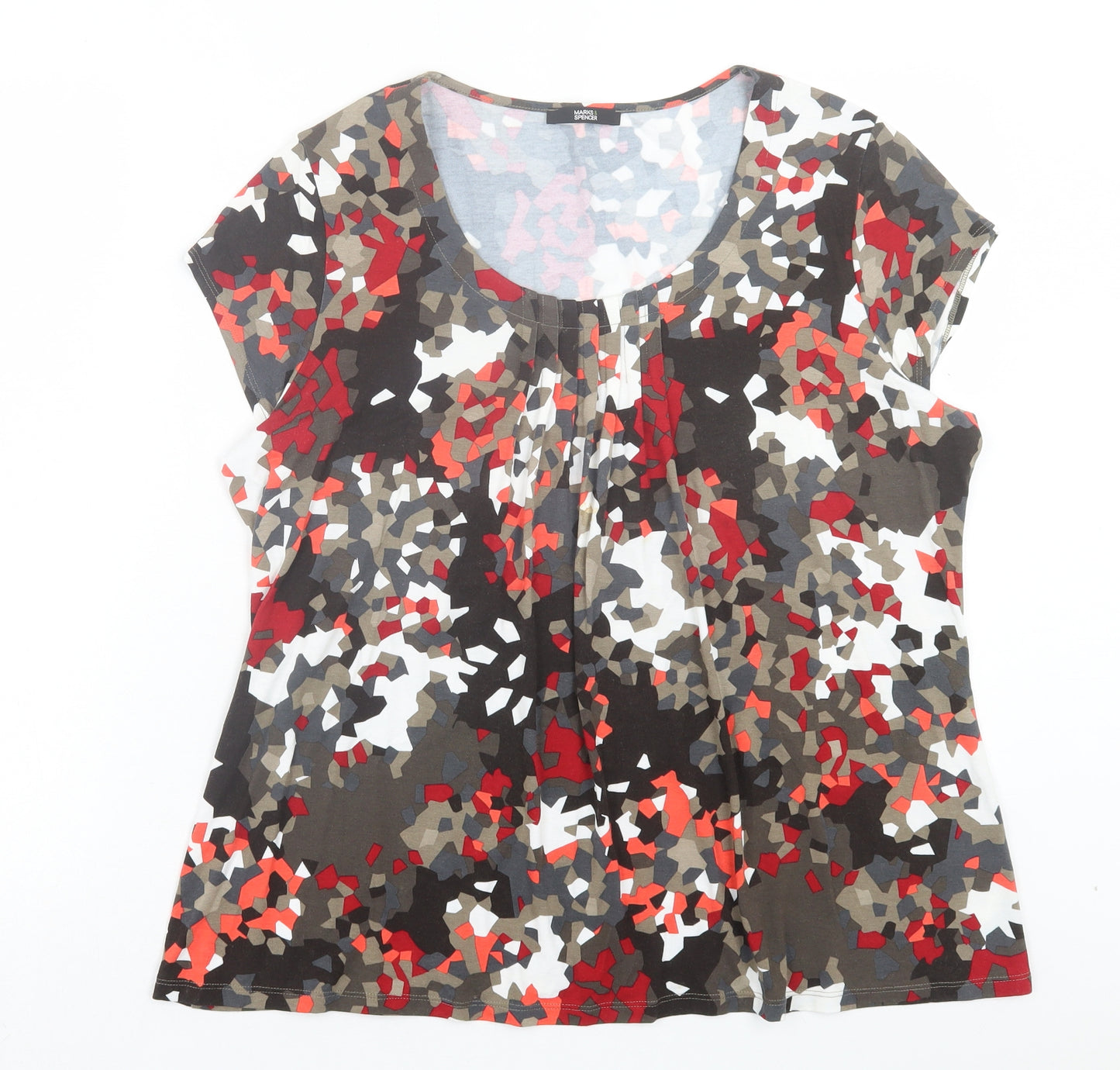 Marks and Spencer Womens Multicoloured Geometric Viscose Basic T-Shirt Size 16 Scoop Neck