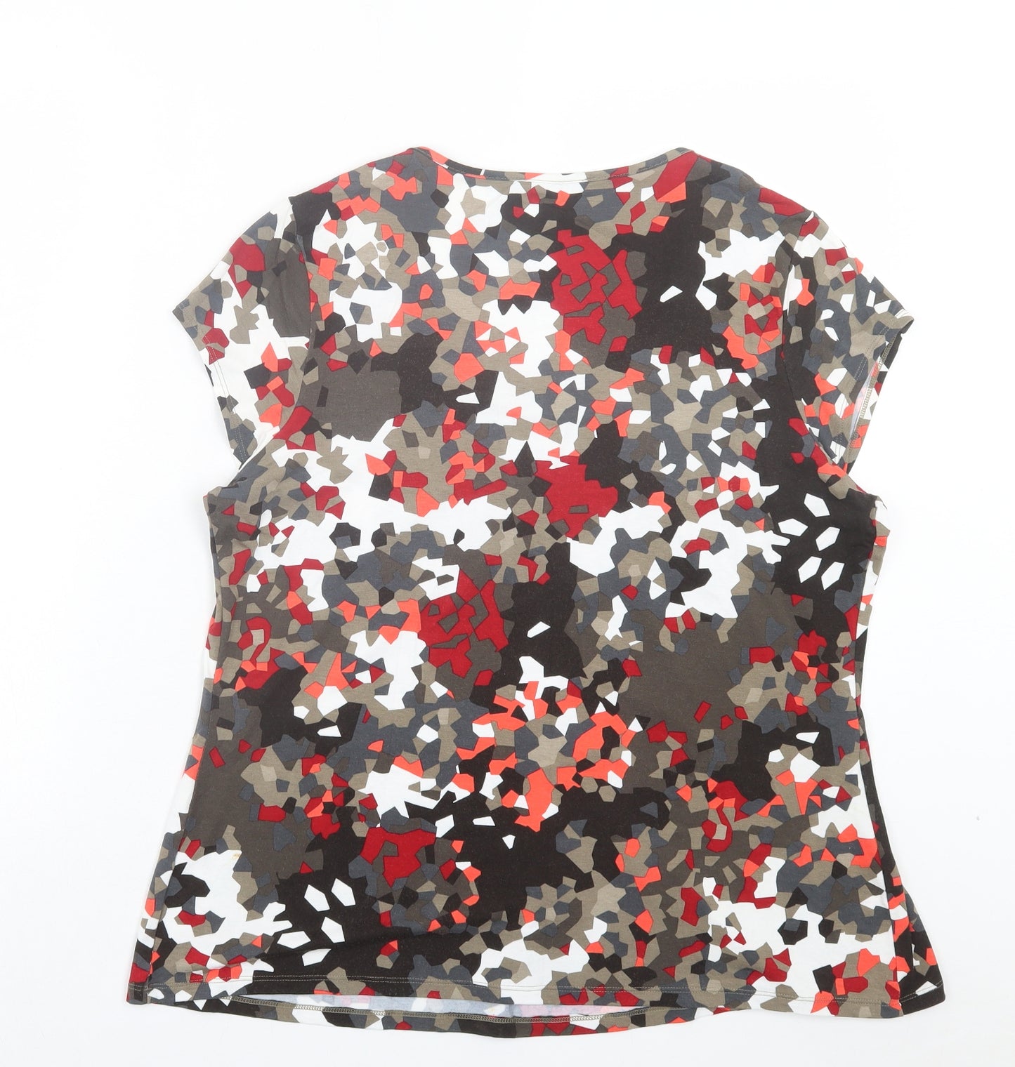 Marks and Spencer Womens Multicoloured Geometric Viscose Basic T-Shirt Size 16 Scoop Neck