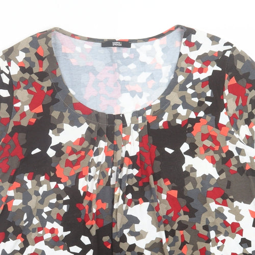 Marks and Spencer Womens Multicoloured Geometric Viscose Basic T-Shirt Size 16 Scoop Neck