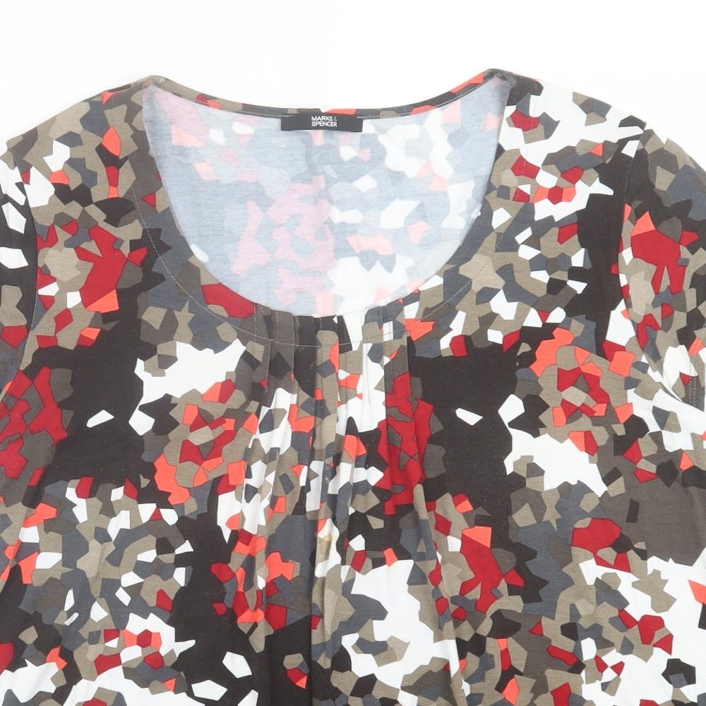Marks and Spencer Womens Multicoloured Geometric Viscose Basic T-Shirt Size 16 Scoop Neck