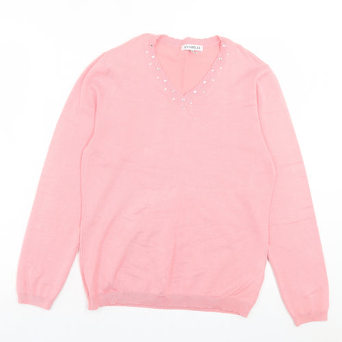 Annabelle Womens Pink V-Neck Viscose Pullover Jumper Size M