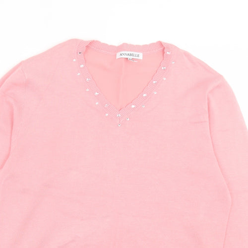 Annabelle Womens Pink V-Neck Viscose Pullover Jumper Size M