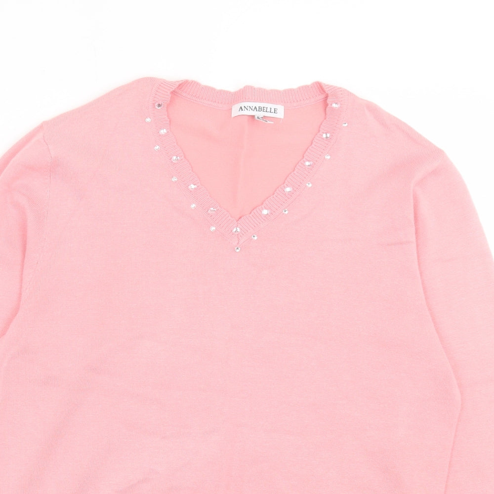 Annabelle Womens Pink V-Neck Viscose Pullover Jumper Size M