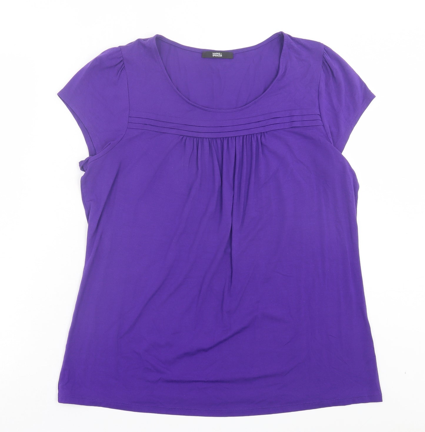 Marks and Spencer Womens Purple Viscose Basic T-Shirt Size 16 Scoop Neck