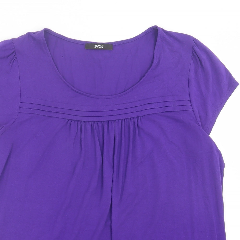 Marks and Spencer Womens Purple Viscose Basic T-Shirt Size 16 Scoop Neck