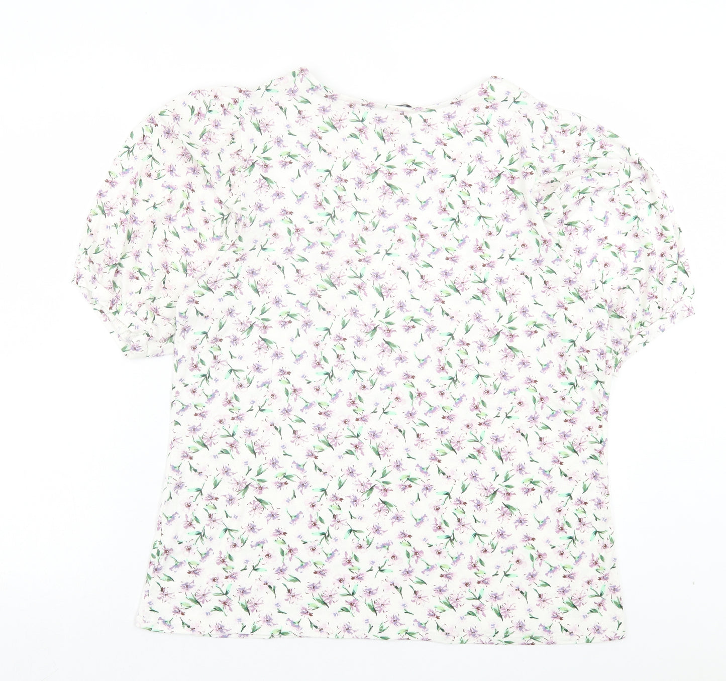 TU Womens White Floral Viscose Basic T-Shirt Size 16 Scoop Neck