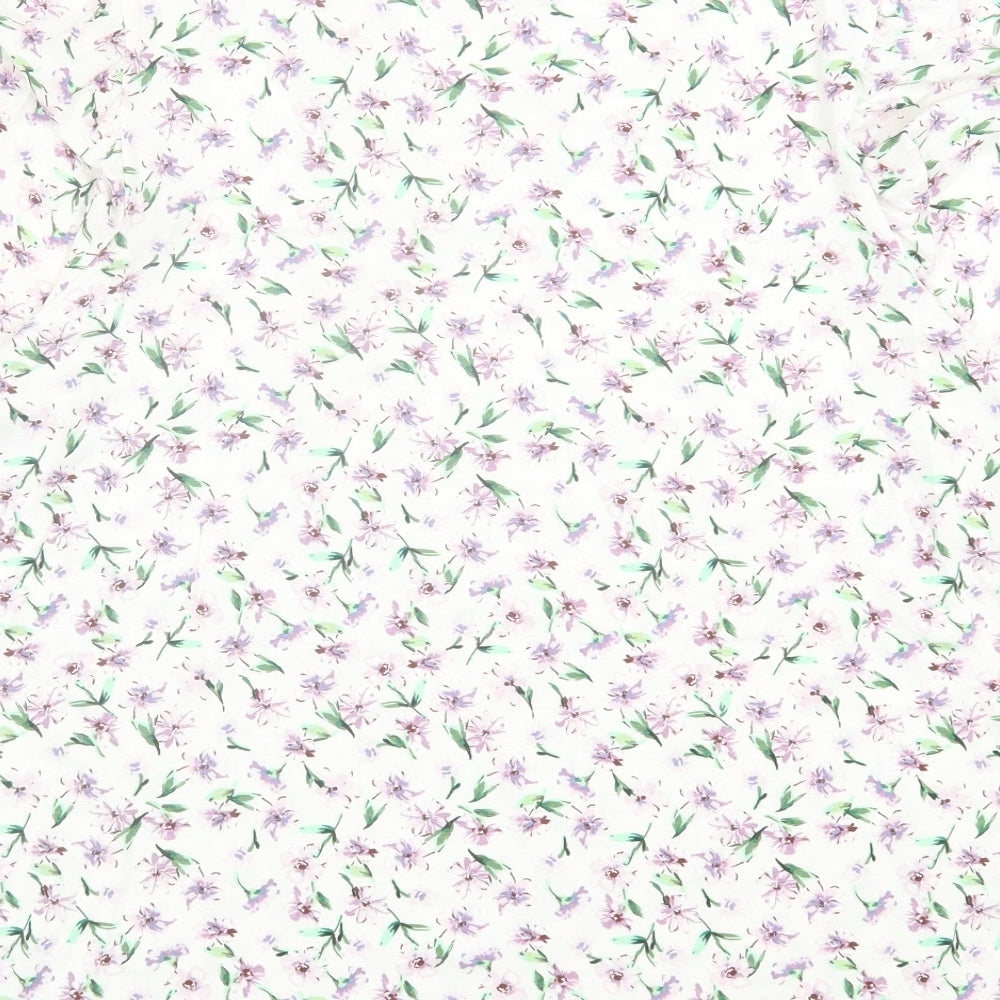 TU Womens White Floral Viscose Basic T-Shirt Size 16 Scoop Neck