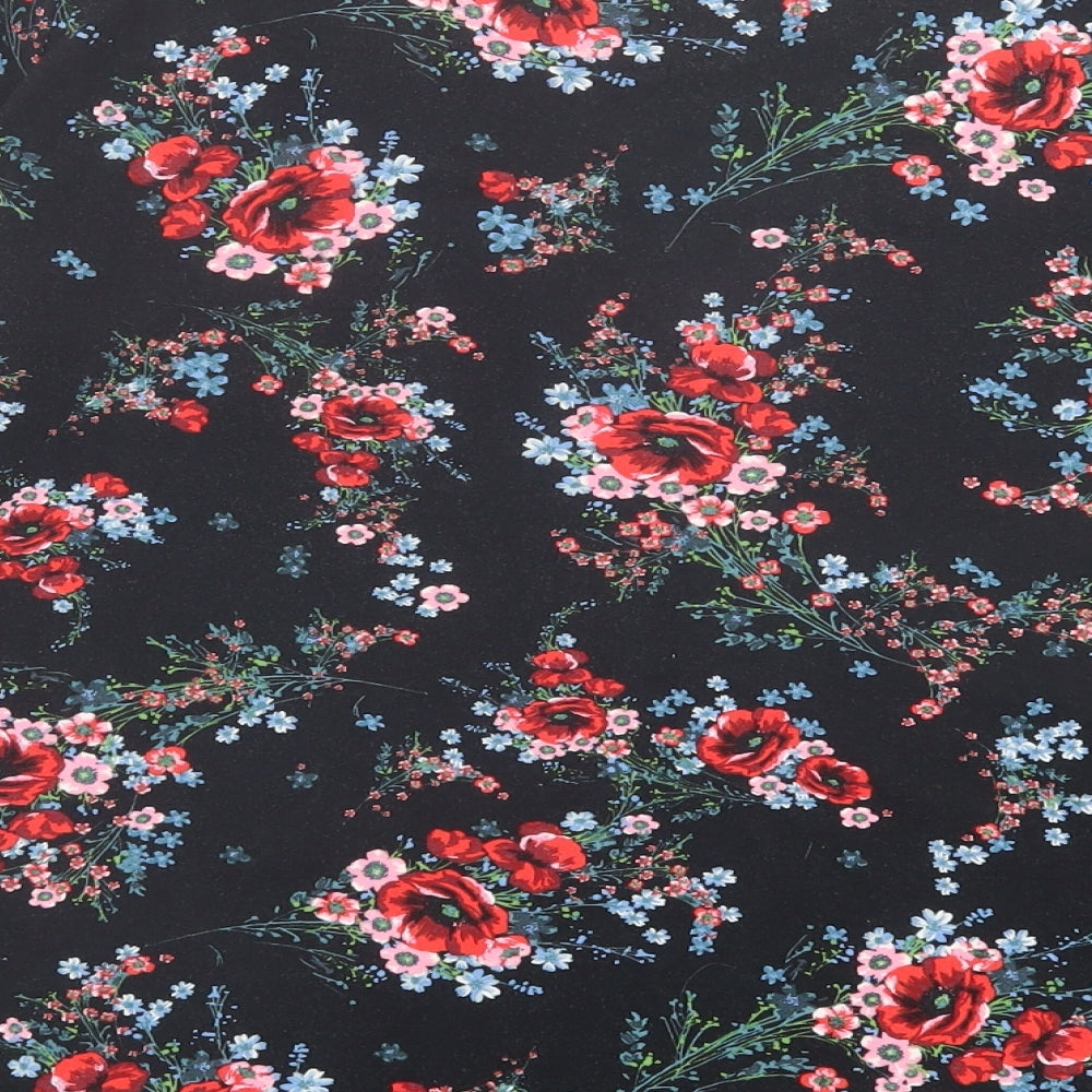 TU Womens Black Floral Viscose Basic T-Shirt Size 14 Boat Neck