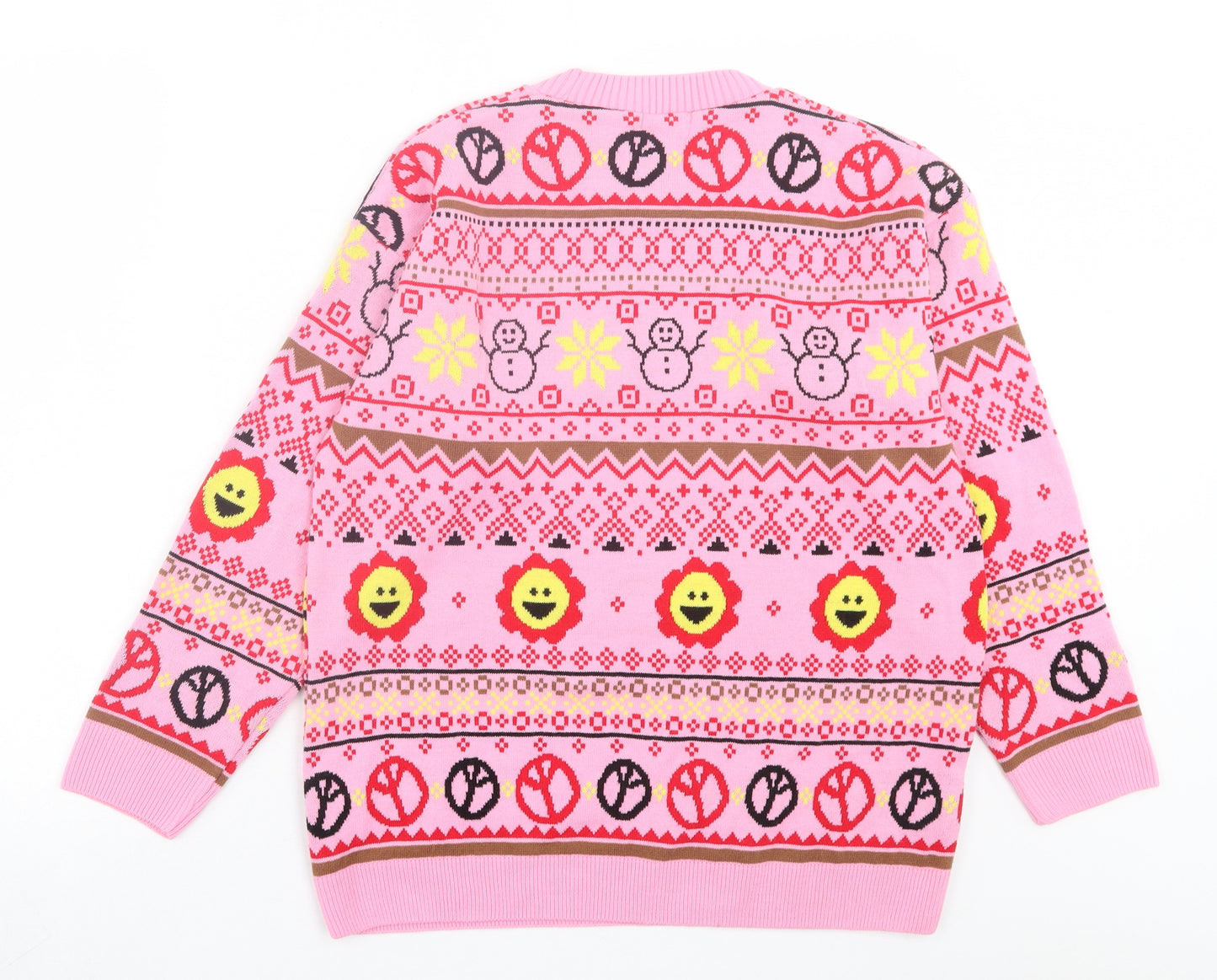 Boohoo Womens Pink Crew Neck Geometric Acrylic Pullover Jumper Size M