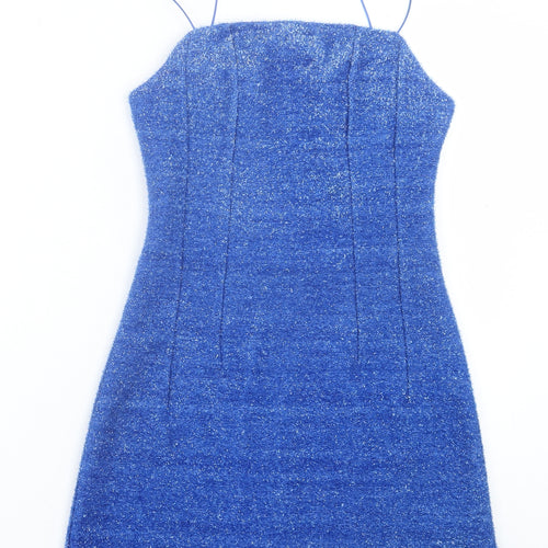 Topshop Womens Blue Polyester A-Line Size 4 Square Neck Zip
