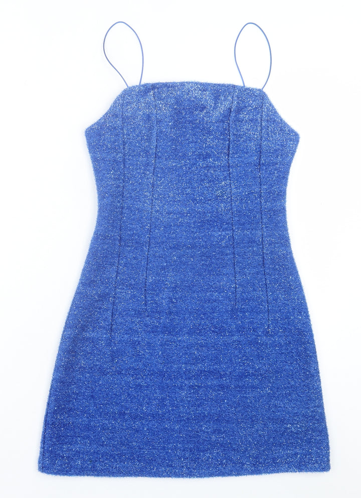 Topshop Womens Blue Polyester A-Line Size 4 Square Neck Zip