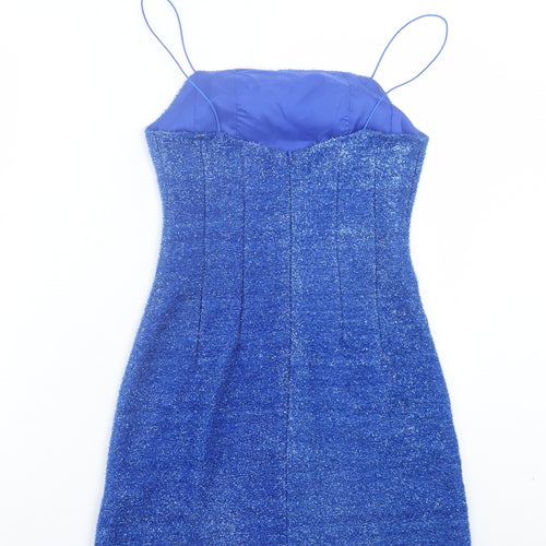 Topshop Womens Blue Polyester A-Line Size 4 Square Neck Zip