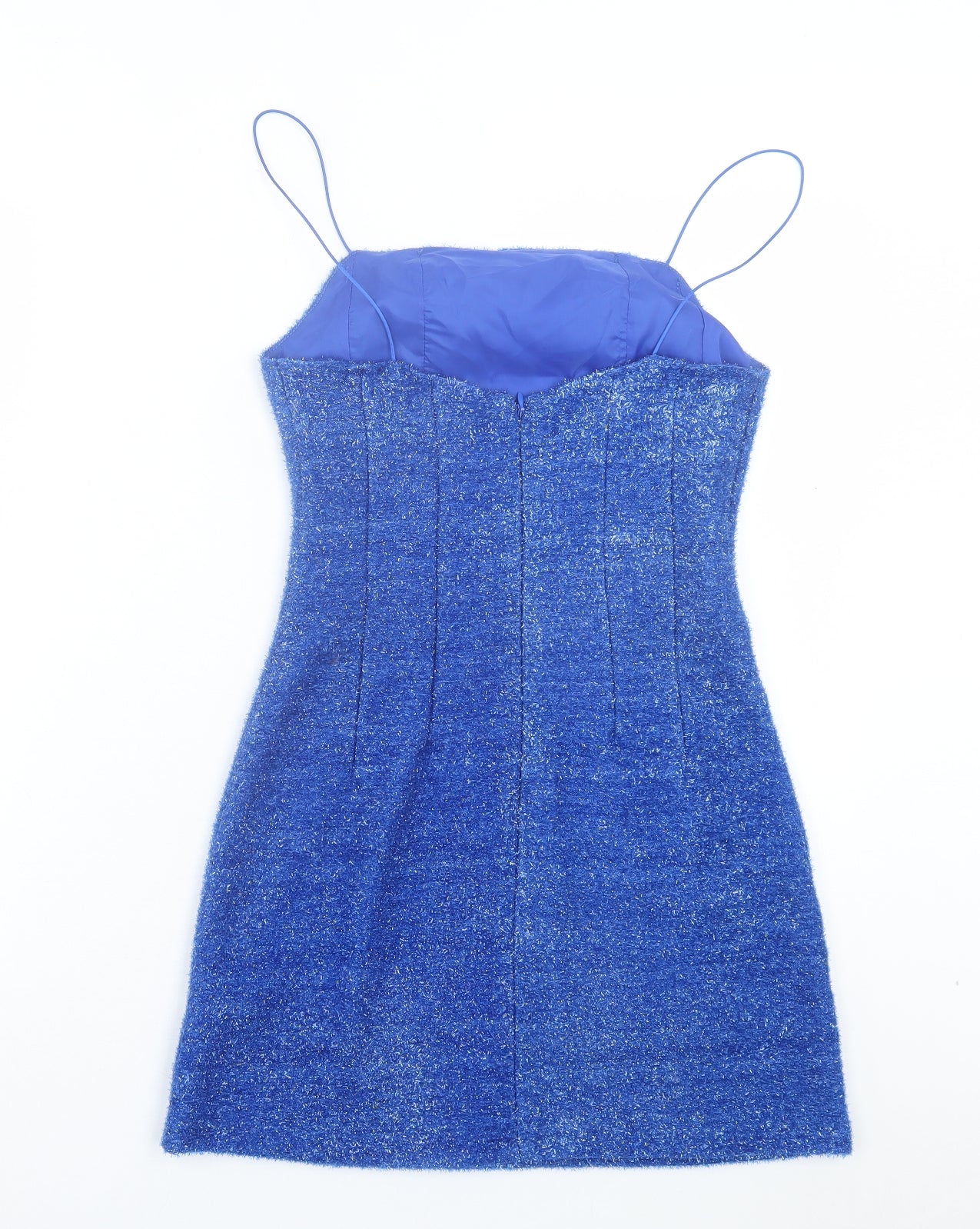 Topshop Womens Blue Polyester A-Line Size 4 Square Neck Zip