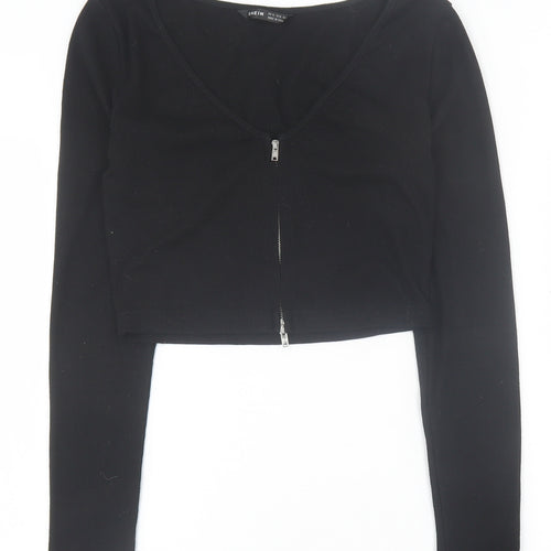 SheIn Womens Black Polyester Cropped T-Shirt Size XS V-Neck