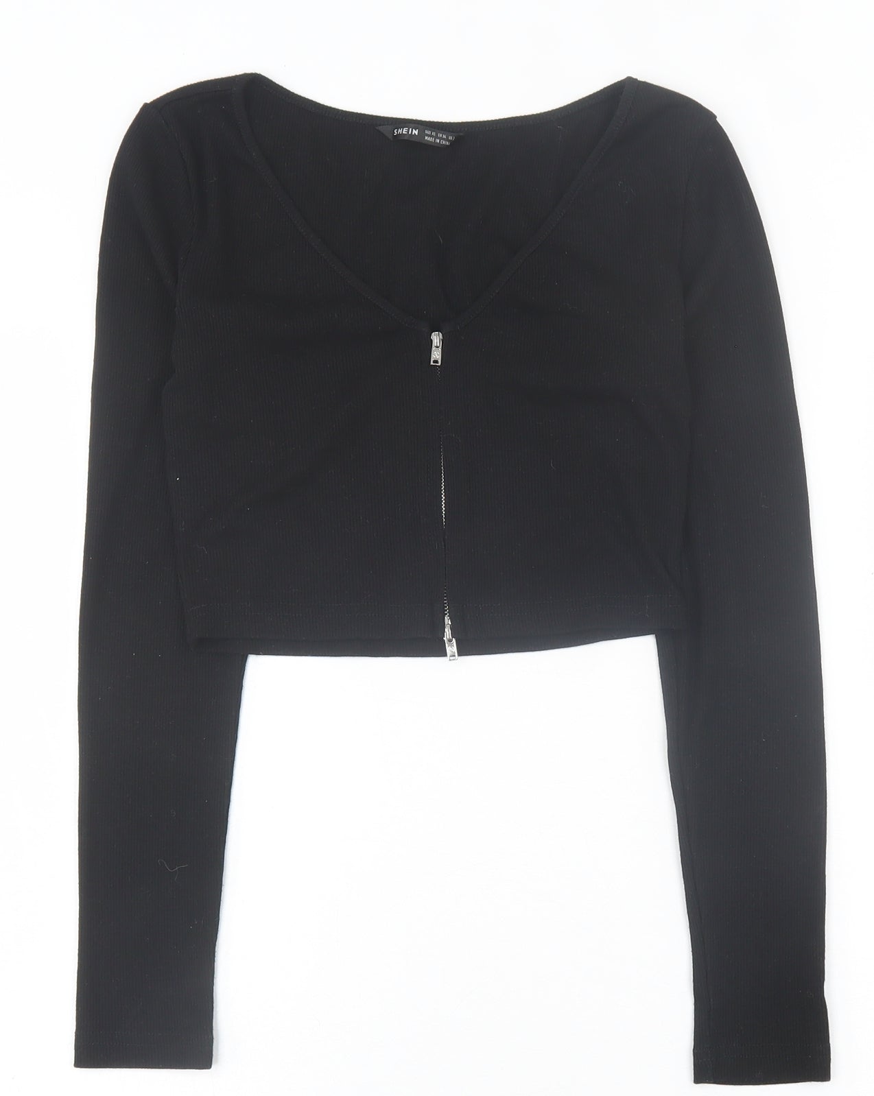 SheIn Womens Black Polyester Cropped T-Shirt Size XS V-Neck