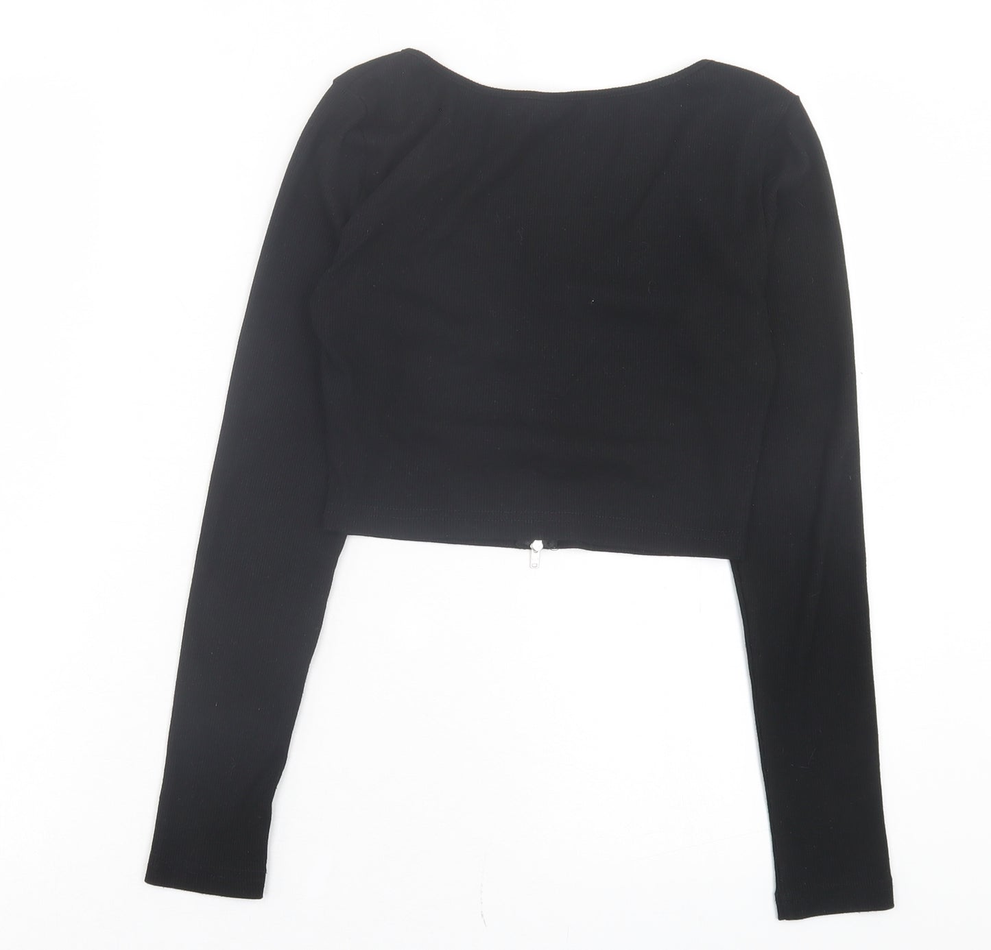 SheIn Womens Black Polyester Cropped T-Shirt Size XS V-Neck