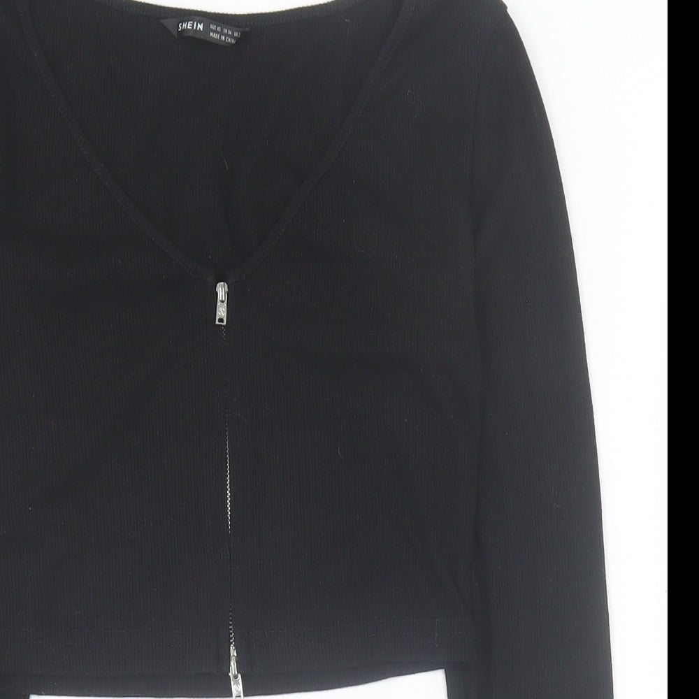 SheIn Womens Black Polyester Cropped T-Shirt Size XS V-Neck
