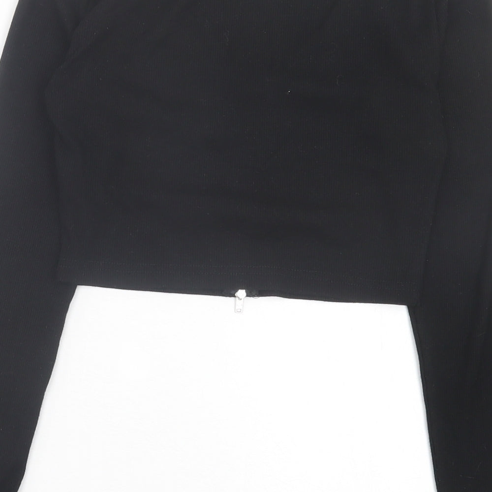 SheIn Womens Black Polyester Cropped T-Shirt Size XS V-Neck