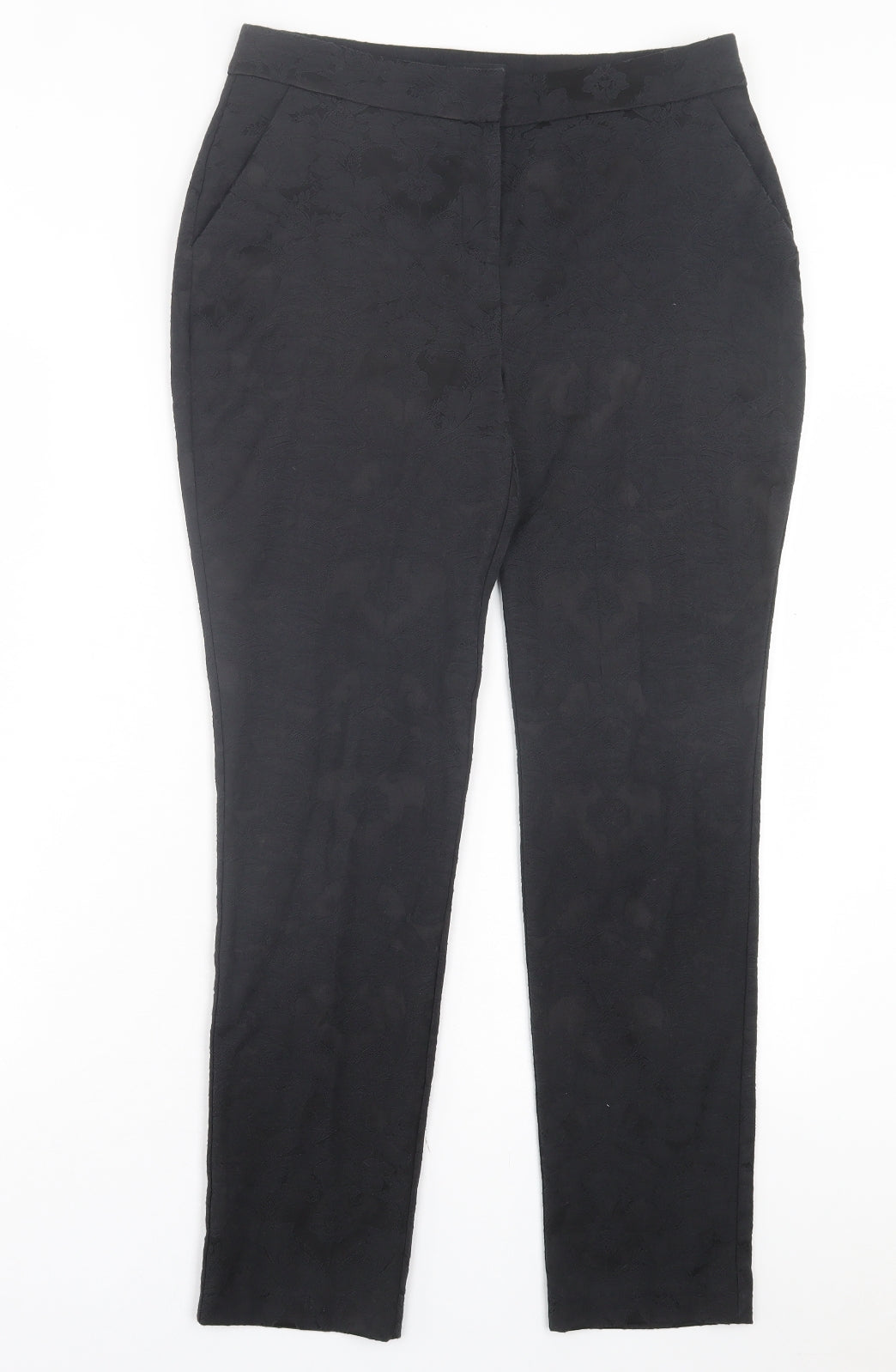 M&Co Womens Black Paisley Polyester Trousers Size 10 L28 in Regular Hook & Eye