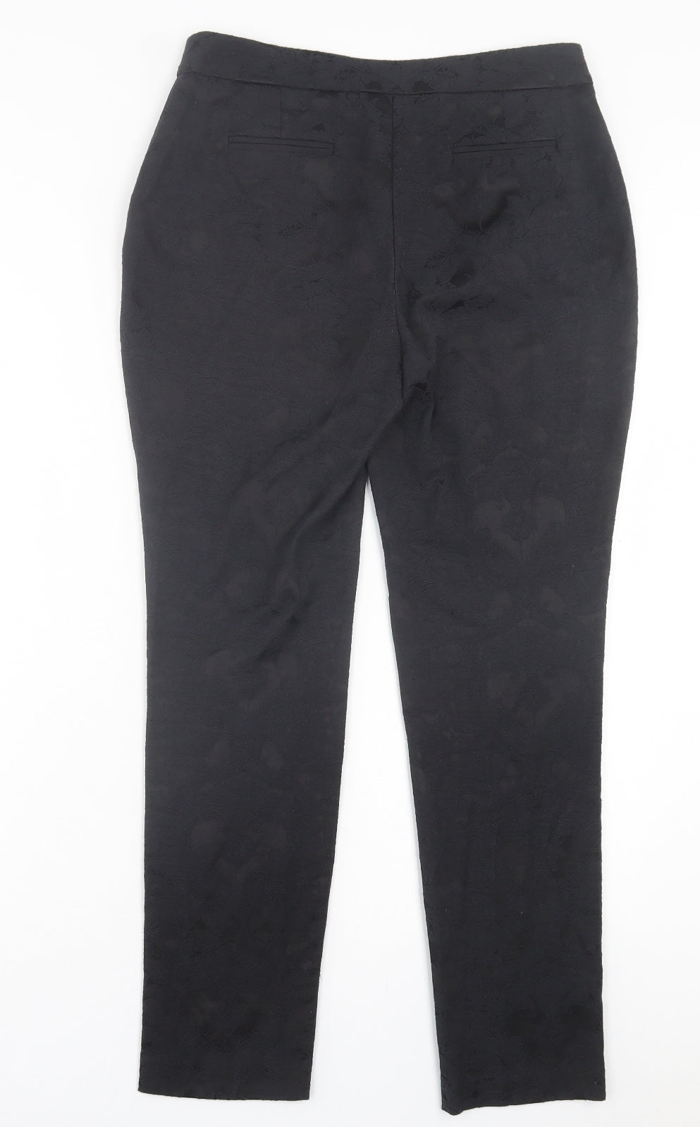 M&Co Womens Black Paisley Polyester Trousers Size 10 L28 in Regular Hook & Eye