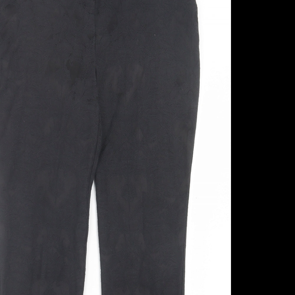M&Co Womens Black Paisley Polyester Trousers Size 10 L28 in Regular Hook & Eye