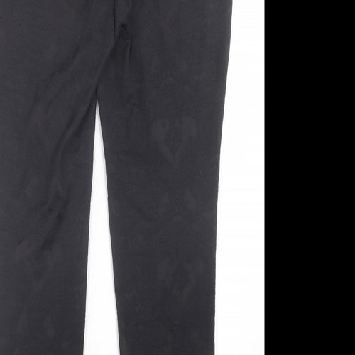 M&Co Womens Black Paisley Polyester Trousers Size 10 L28 in Regular Hook & Eye
