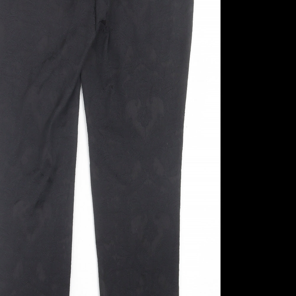 M&Co Womens Black Paisley Polyester Trousers Size 10 L28 in Regular Hook & Eye