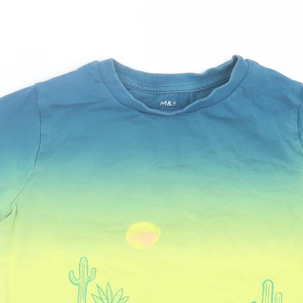 Marks and Spencer Boys Yellow Cotton Basic T-Shirt Size 3-4 Years Crew Neck Pullover - Surf