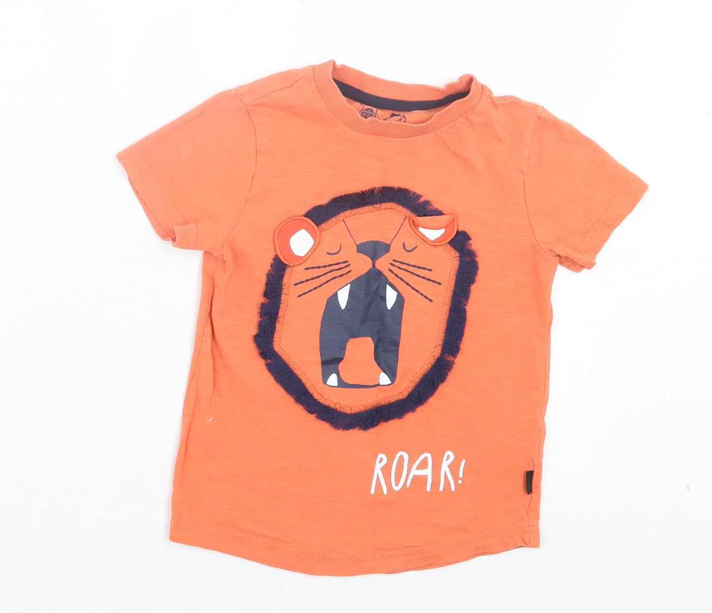 F&F Boys Orange Cotton Basic T-Shirt Size 3-4 Years Crew Neck Pullover - Tiger