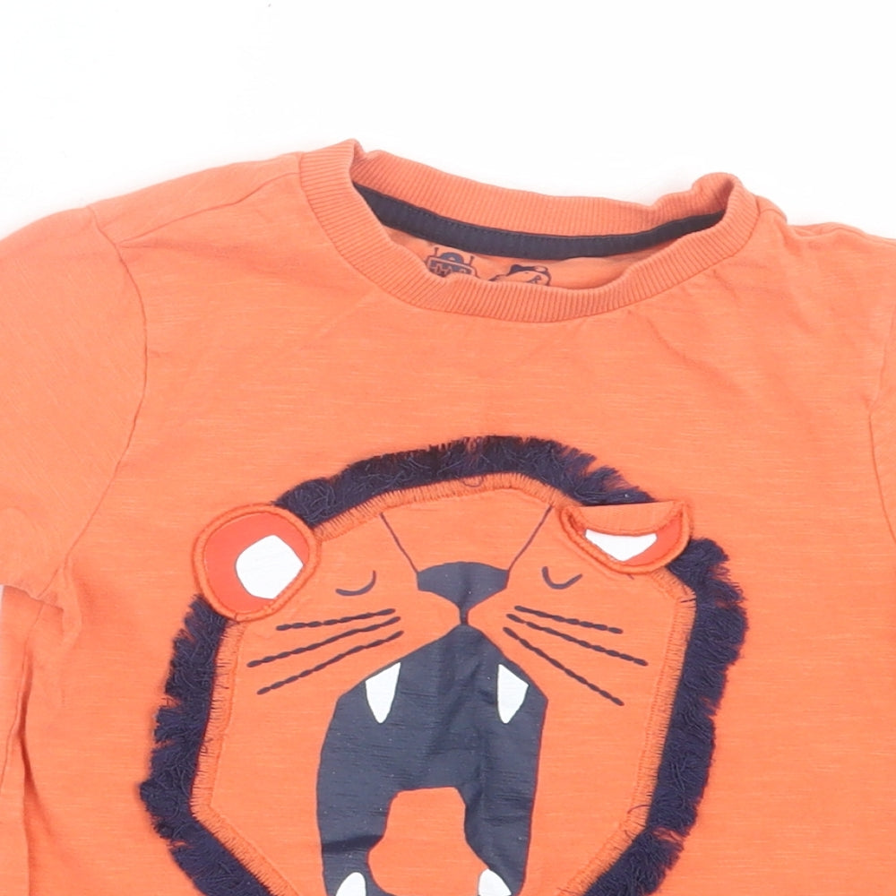 F&F Boys Orange Cotton Basic T-Shirt Size 3-4 Years Crew Neck Pullover - Tiger