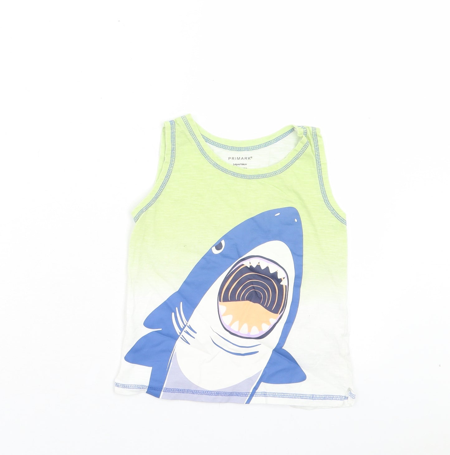 Primark Boys Green Cotton Basic Tank Size 3-4 Years Crew Neck Pullover - Shark