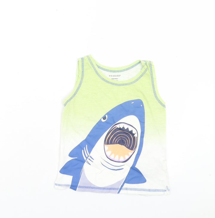 Primark Boys Green Cotton Basic Tank Size 3-4 Years Crew Neck Pullover - Shark