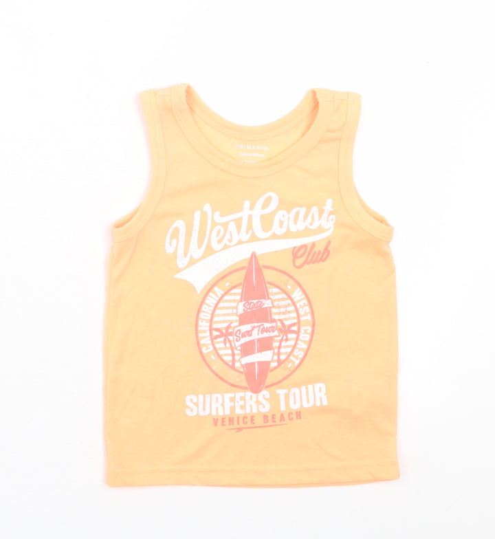 Primark Boys Orange Polyester Basic Tank Size 3-4 Years Crew Neck Pullover - West Coast