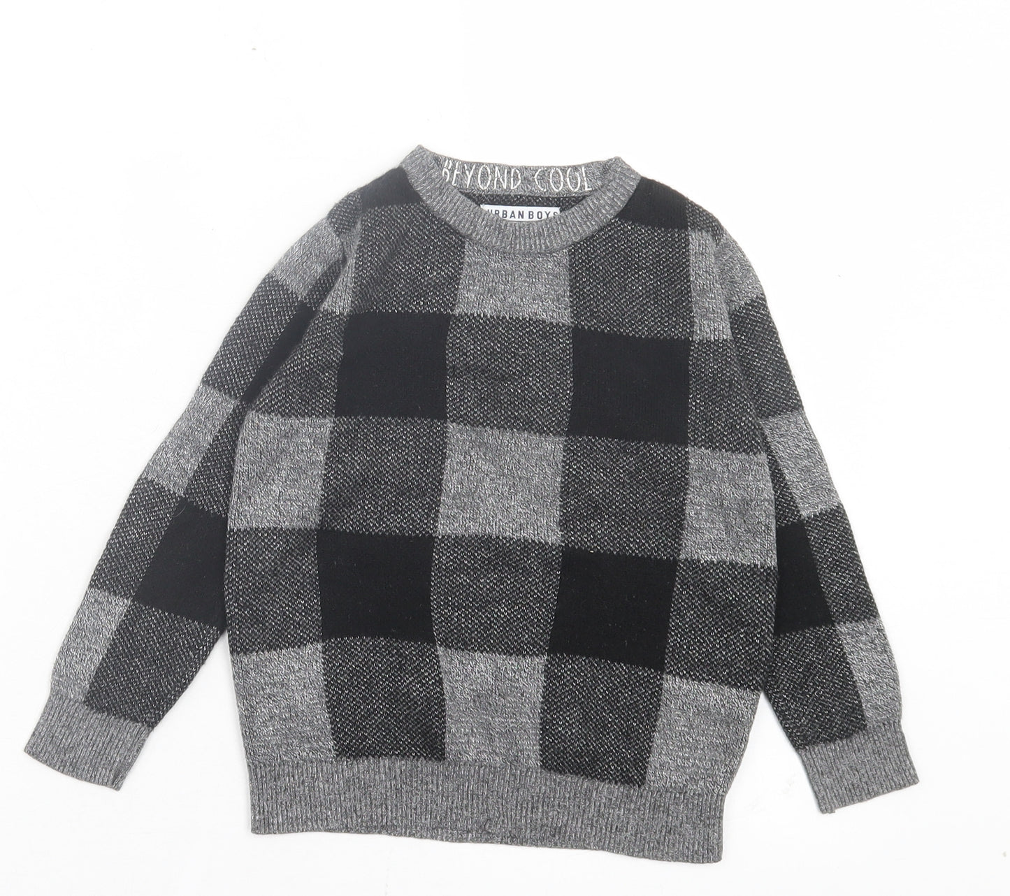 Matalan Boys Grey Crew Neck Check Viscose Pullover Jumper Size 5 Years Pullover