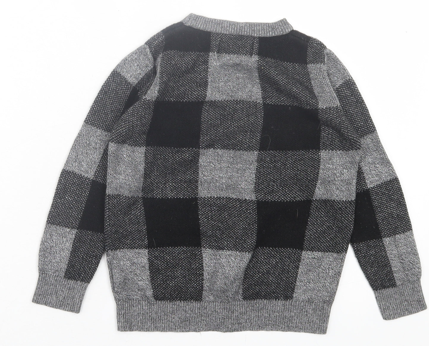 Matalan Boys Grey Crew Neck Check Viscose Pullover Jumper Size 5 Years Pullover