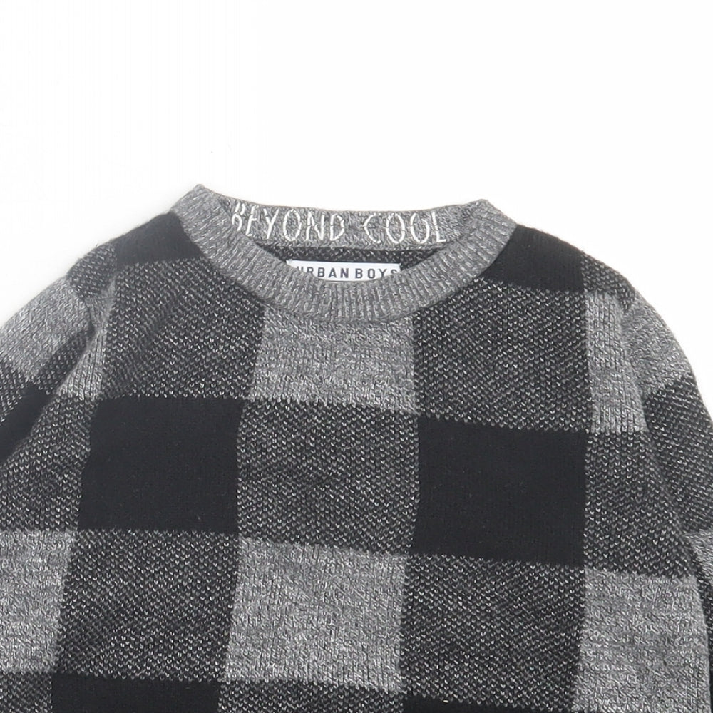 Matalan Boys Grey Crew Neck Check Viscose Pullover Jumper Size 5 Years Pullover