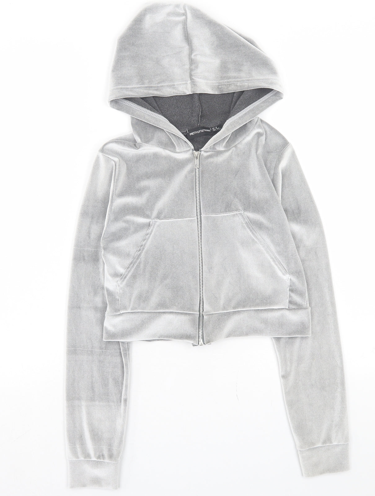 PRETTYLITTLETHING Womens Grey Polyester Full Zip Hoodie Size 6 Zip - Crop